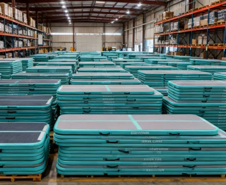 Successful distributor warehouse with custom wholesale inflatable gym mats ready for market