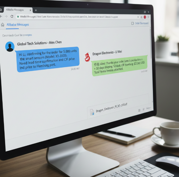 B2B buyer discussing air track inflatable mat orders with a Chinese supplier through an online platform.