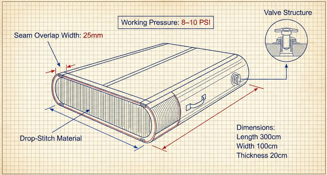 Key quality standards for inflatable gymnastics mats including pressure, welding seams, and valve installation