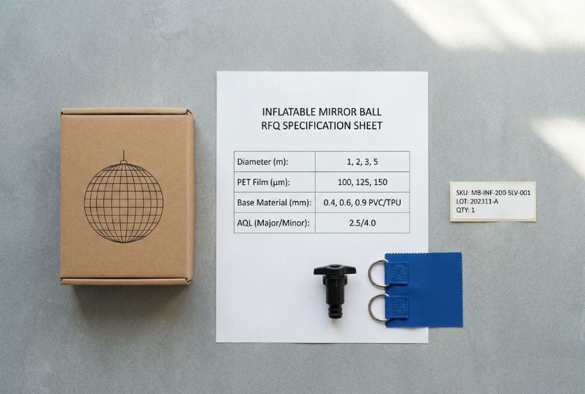 Pre‑order RFQ checklist for inflatable mirror balls: specs, AQL, packaging, labeling	