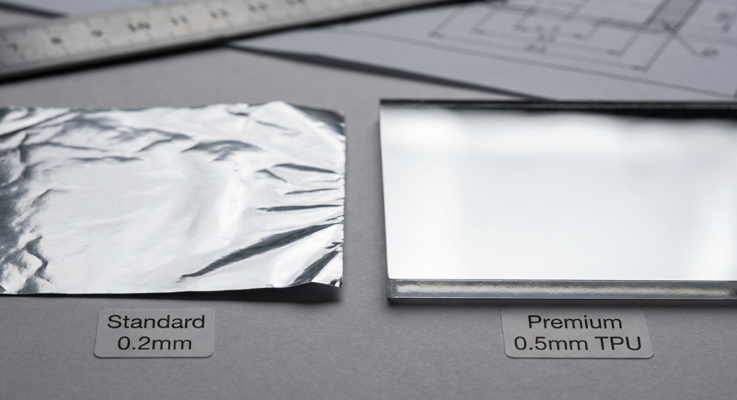 Comparison of thin PVC vs. thick TPU material for inflatable mirror balls.