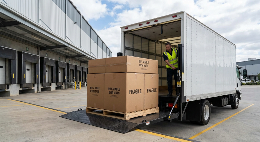lift gate delivery service for heavy inflatable mats