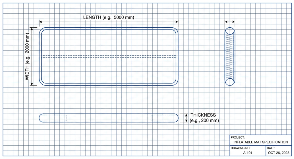 technical specification drawing for custom air track