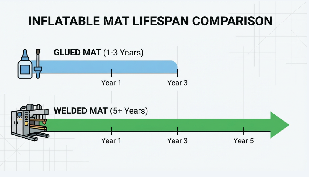 lifespan comparison of glued vs welded inflatable mats