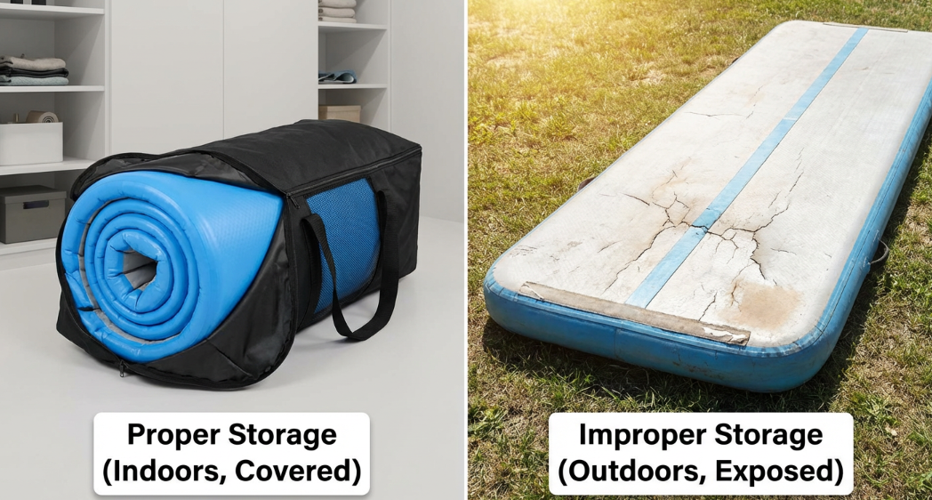 sun damage on inflatable gymnastics mats