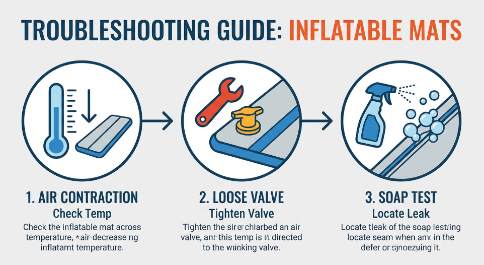 troubleshooting inflatable gymnastics mat leaks