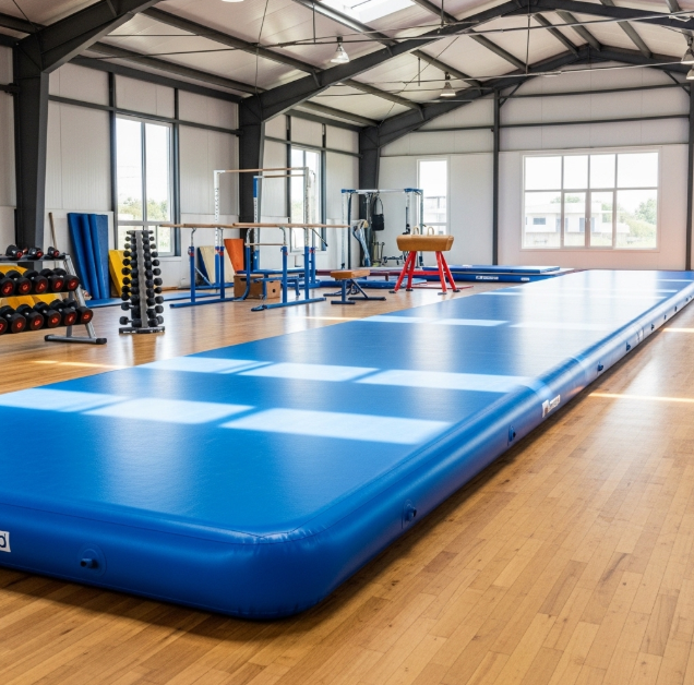 Professional gymnastics mats in a commercial training hall