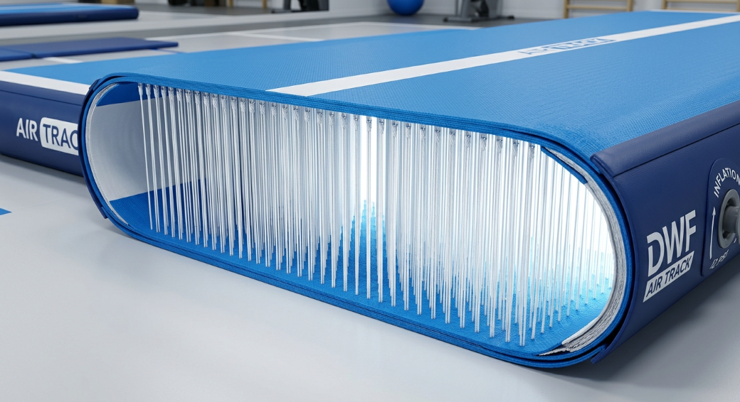 Double Wall Fabric (DWF) inside an inflatable Air Track mat.
