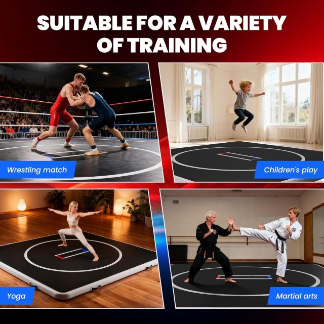 10ft x 10ft Inflatable Wrestling Training Mat with Electric Pump – Portable PVC Air Mat for BJJ, MMA & Gym Use,Aftersea