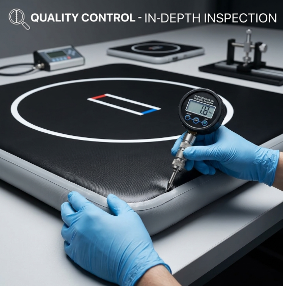 Quality control inspection process for inflatable wrestling mat