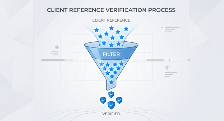 A visual representation of filtering fake supplier references to find verified and trustworthy manufacturing partners.
