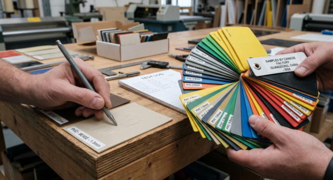 Verifying PVC and DWF material quality using factory sample swatches