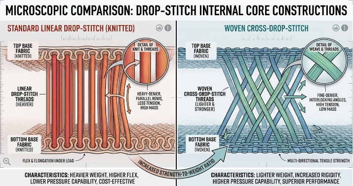 Woven drop-stitch material is lighter and stronger than standard linear drop-stitch