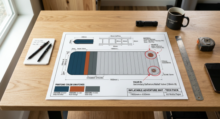 A detailed manufacturing tech pack used to communicate custom specifications to a Chinese B2B supplier