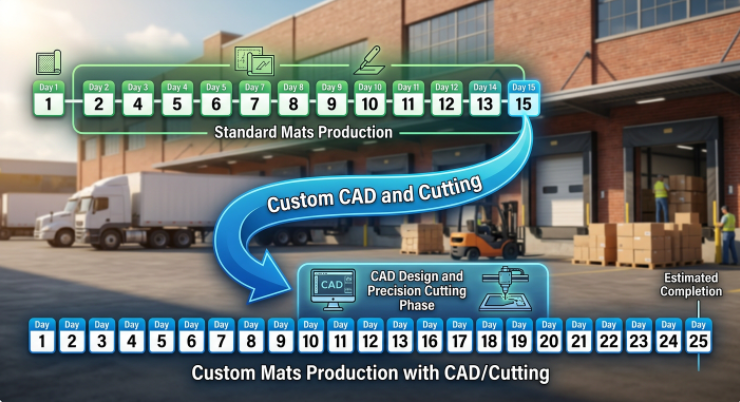 Production lead time differences between standard and custom inflatable gym equipment