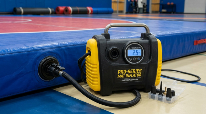Professional electric air pump with digital pressure gauge for commercial inflatable mats