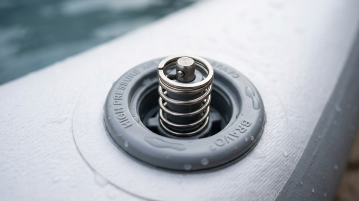 Premium high pressure air valve component for commercial drop stitch inflatable swimming pools
