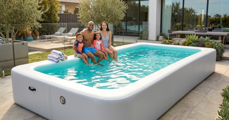 luxury family drop stitch inflatable above ground pool for backyard
