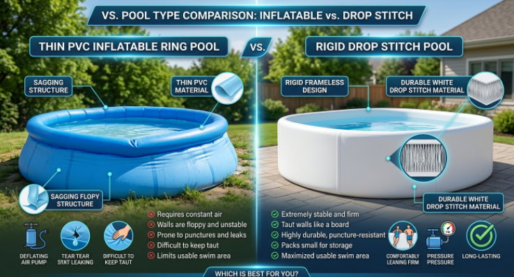 standard inflatable ring pool vs premium drop stitch above ground pool comparison