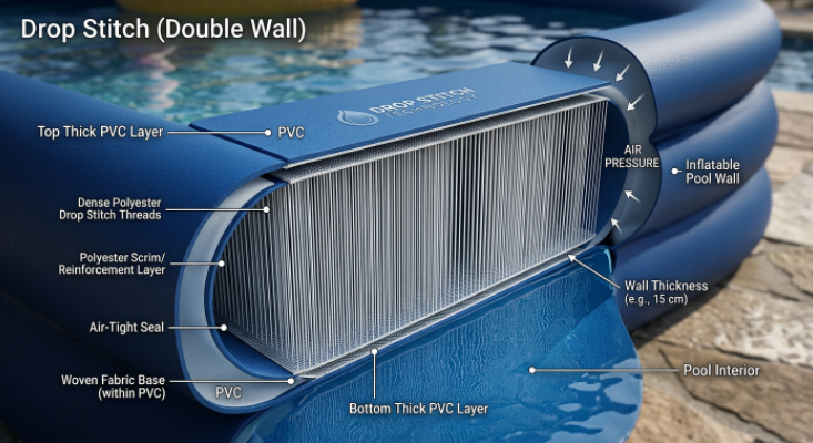 3D cross section of drop stitch double wall fabric for premium inflatable swimming pools