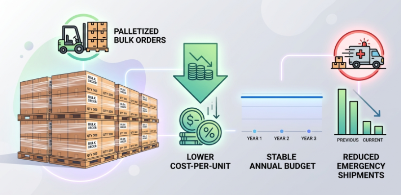 Bulk inflatable mat purchasing lowers unit cost and improves budget predictability