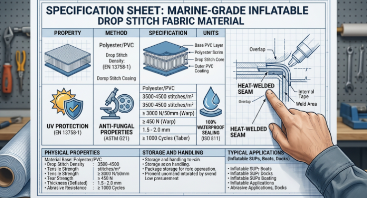 Factory specifications for weather-resistant and UV-stabilized inflatable wrestling mat material