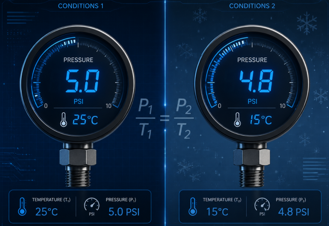 Technical chart explaining the impact of temperature on inflatable mat PSI and air pressure readings