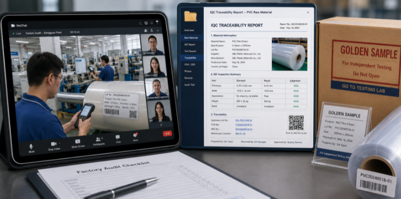 remote factory auditing through live video streaming, batch traceability reports, and third-party lab sampling
