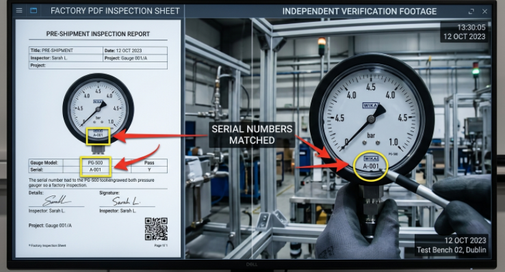 Verifying authenticity and cross-checking factory internal QC inspection report records.