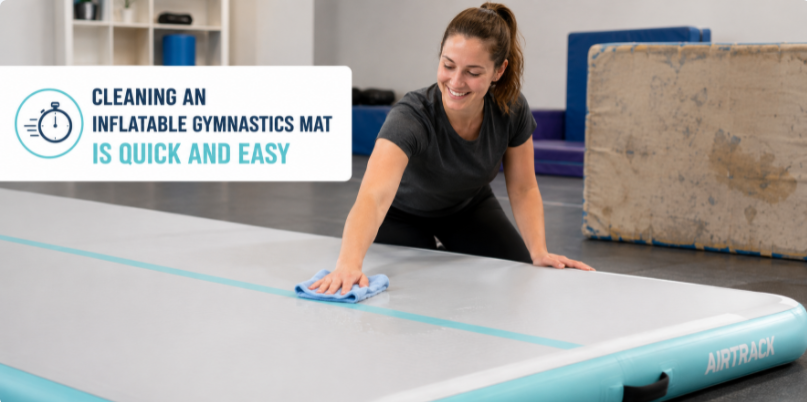 Cleaning an inflatable gymnastics mat is quick and easy