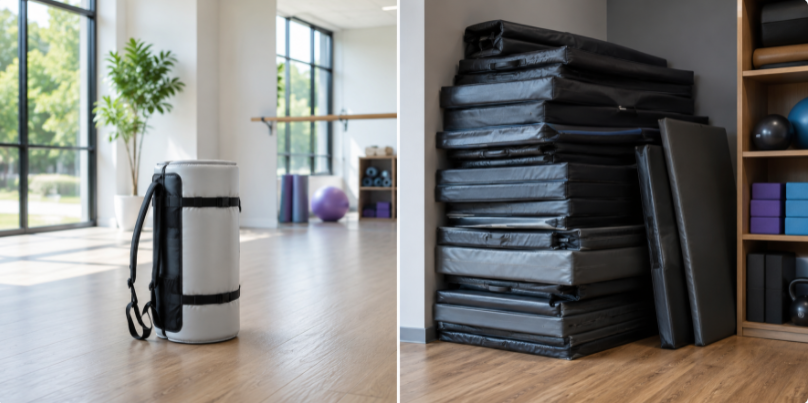 Blow up gymnastics mat versus traditional foam mat for fitness businesses