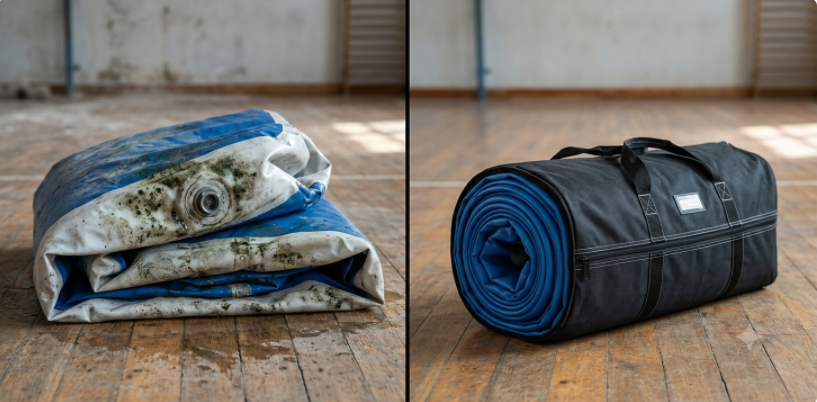 Correct versus incorrect air track mat storage