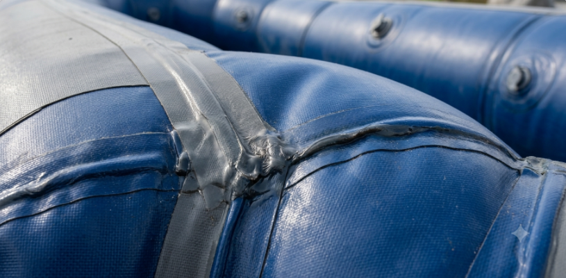 Welded PVC air chamber seams on a traditional inflatable pool