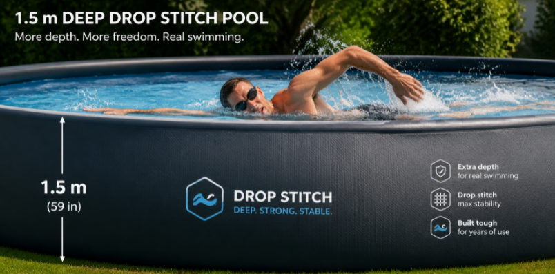 Adult swimming in a deep drop stitch pool