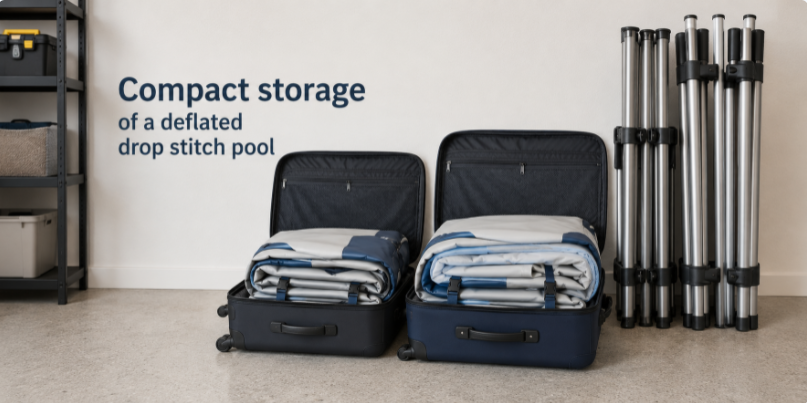 Compact storage of a deflated drop stitch pool