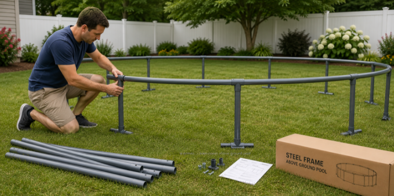 Assembling a steel frame above ground pool