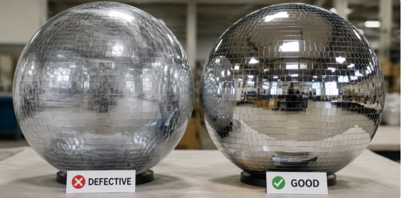 Defective versus good inflatable mirror ball