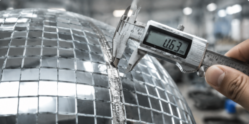Close-up of welded seam on an inflatable mirror ball