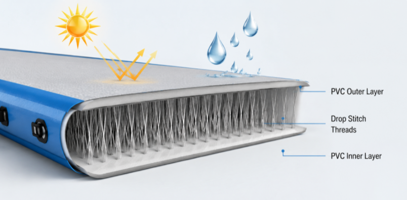 Drop-stitch material structure of an inflatable mat