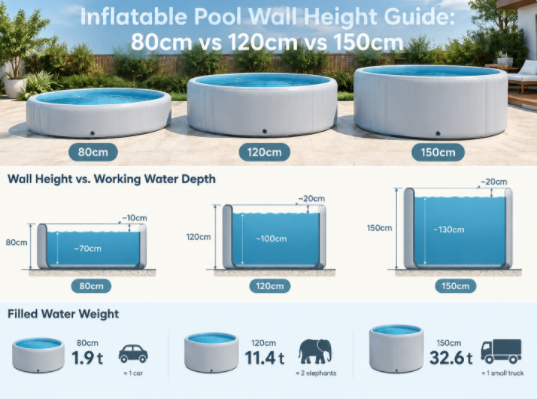 Filled inflatable pool weight by wall height