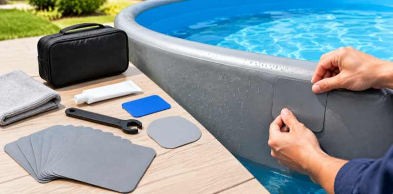 Rinsing and drying a drop stitch pool before winter storage
