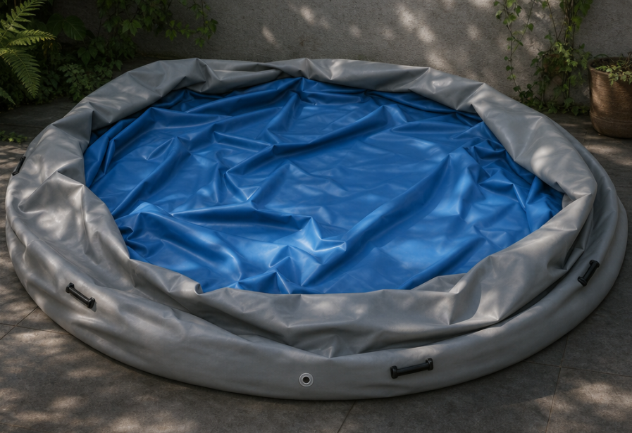 Drying an inflatable pool in the shade before folding