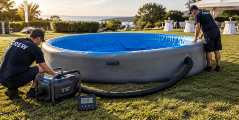 Setting up a commercial rental pool with an electric pump