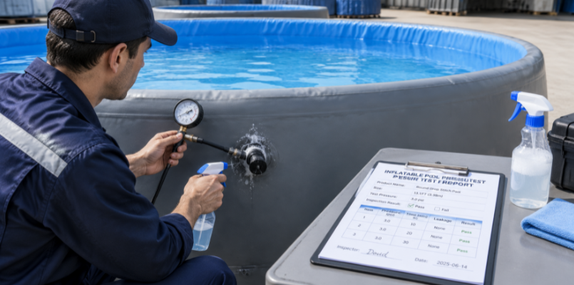 Pre-shipment inspection of an inflatable pool valve