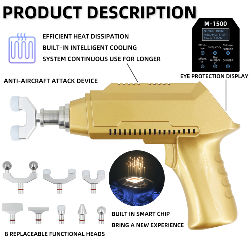 1500N 30 Levels 8 Heads Replaceable Electric Chiropractic Tools Spine Adjusting Gun For Cervical Massage Instrument