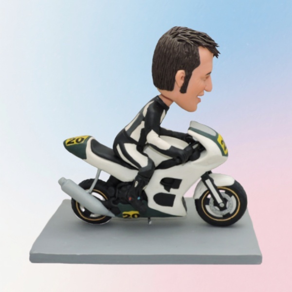 Customized bobblehead dolls of people riding motorcycles