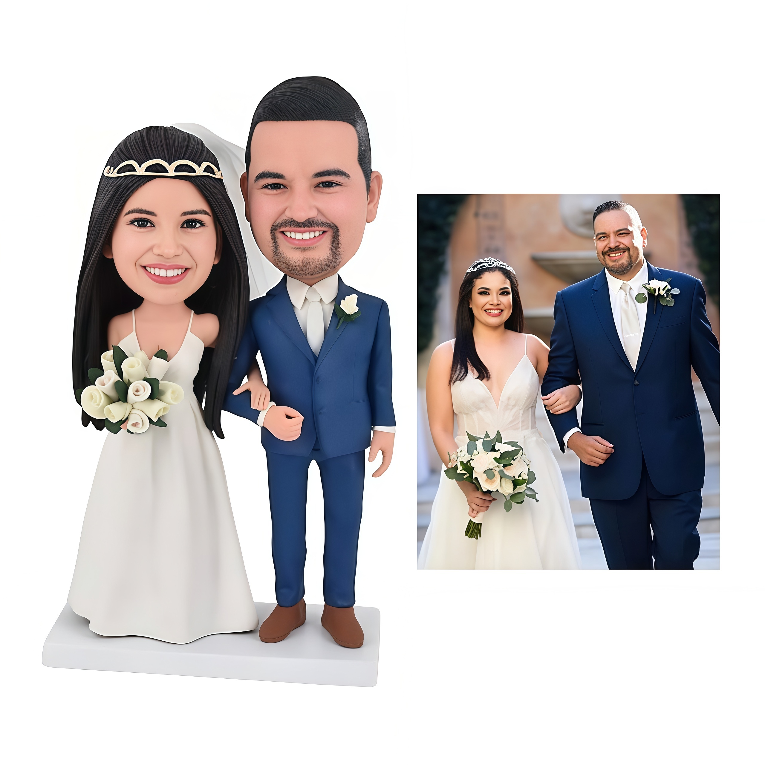 Customized bride and groom hand in hand bobblehead doll