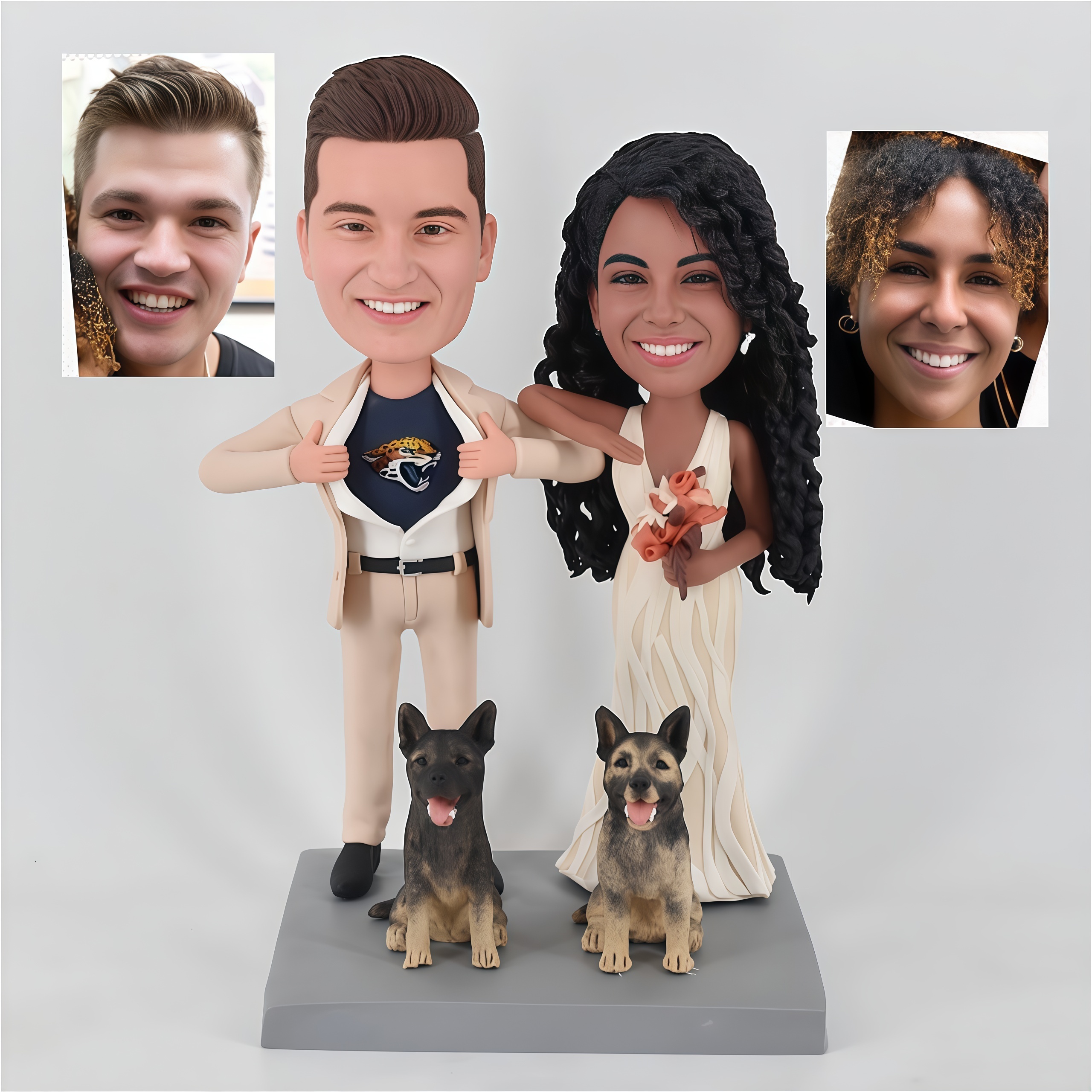 Custom Take a pet dog Bobbleheads, Couple Figure Bobblehead  Bride And Groom Cake Topper Custom Pet Bobbleheads
