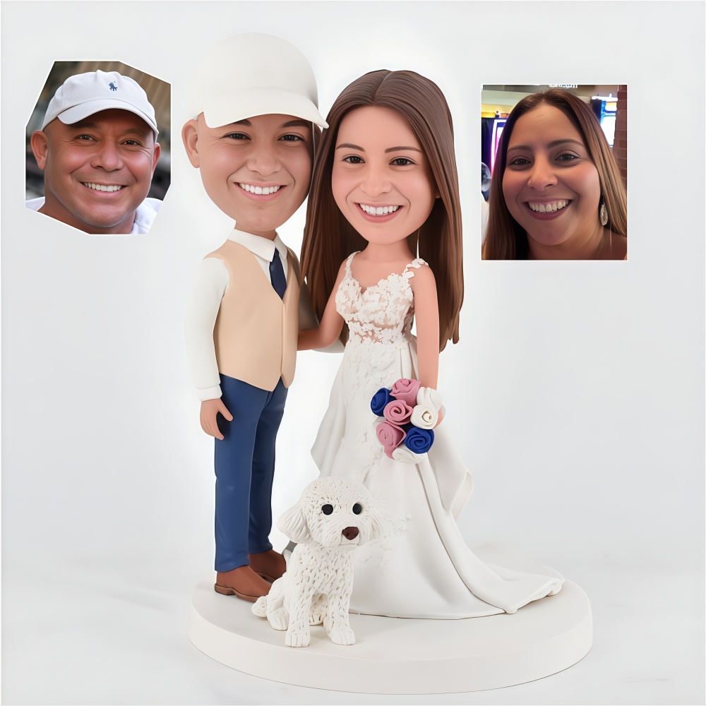 Custom Wedding Bobbleheads, Couple Custom Figure Bobblehead  Bride And Groom Cake Topper  Custom Pet Bobbleheads