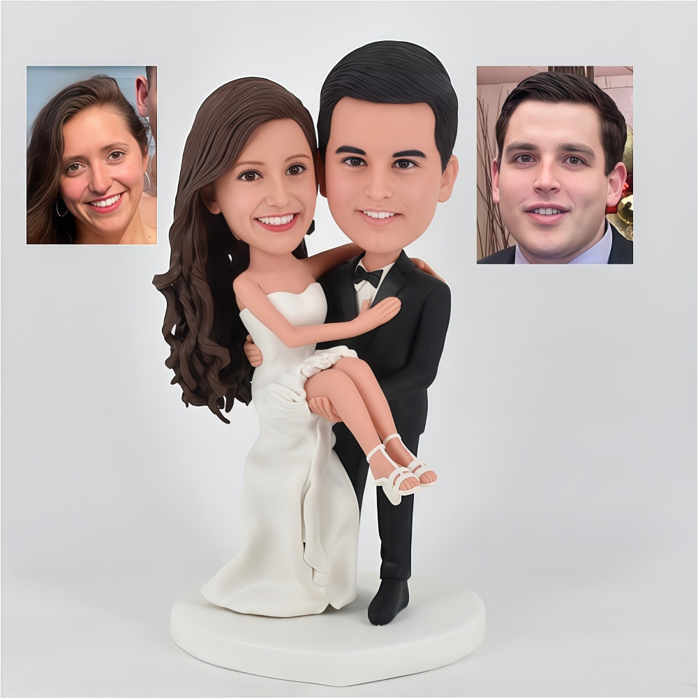 Custom Wedding Bobbleheads, Couple Custom Figure Bobblehead  Bride And Groom Cake Topper Hugging bride bobblehead doll